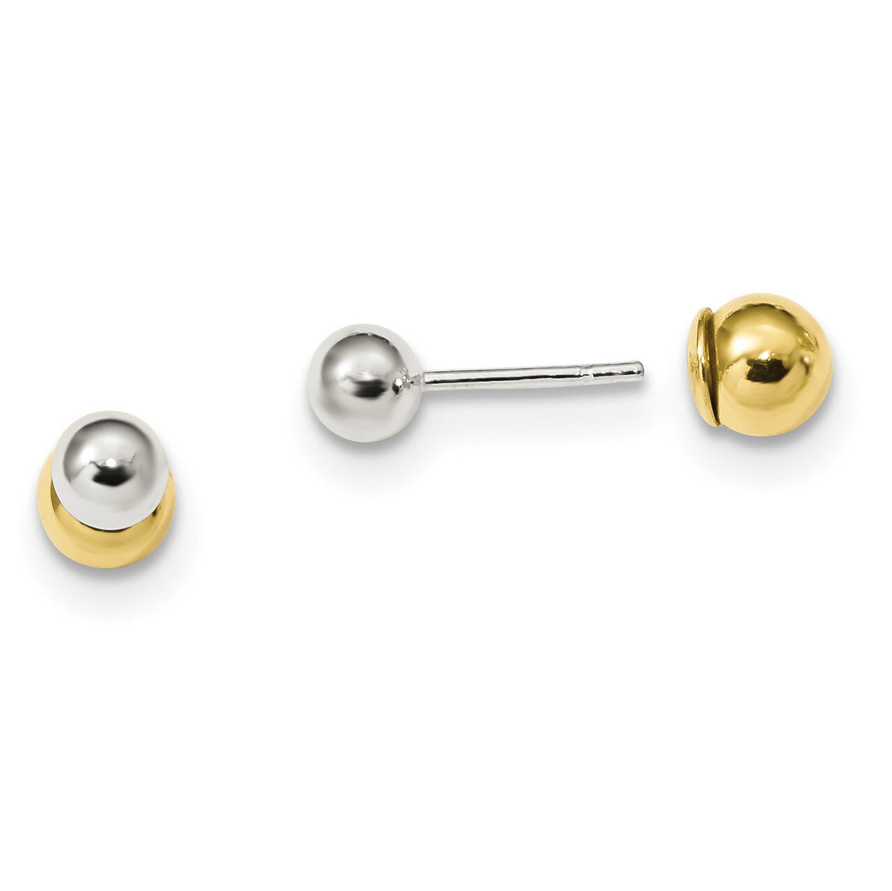 5mm-6mm Ball Front Back Post Earrings Sterling Silver Gold-tone QE13339