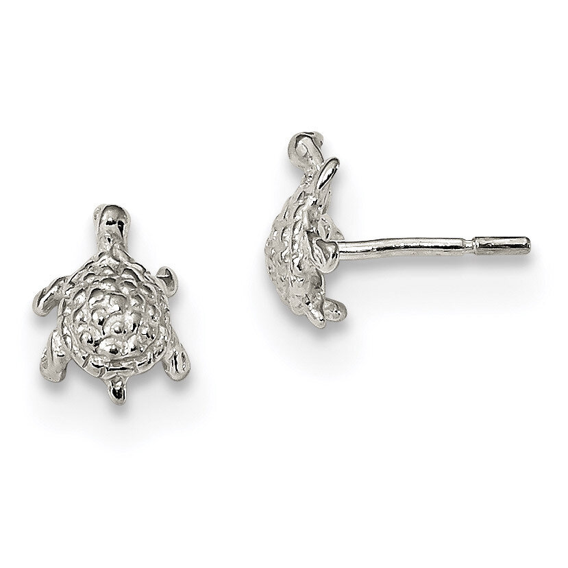 Turtle Post Earrings Sterling Silver Polished and Textured QE13344, MPN: QE13344, 191101232619