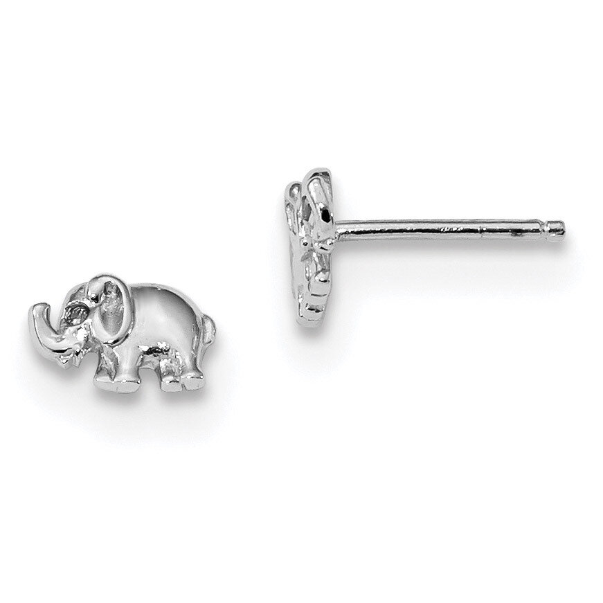 CZ Diamond Elephant Post Earrings Sterling Silver Rhodium-plated QE13352, MPN: QE13352, 191101236488