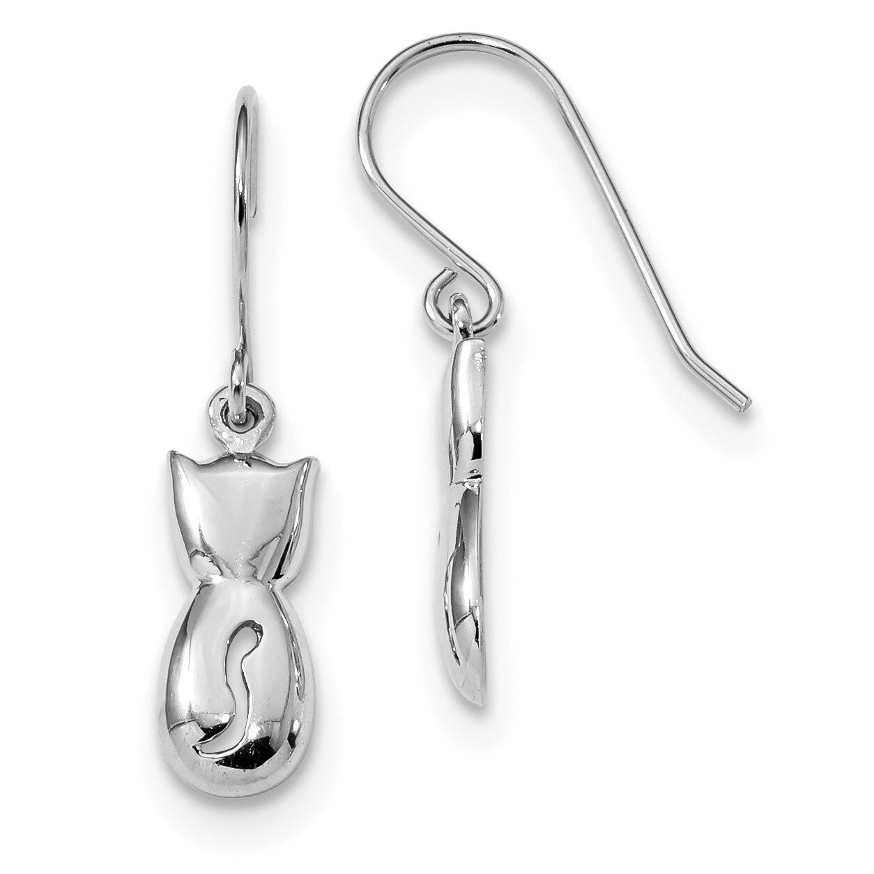 Cat Dangle Earrings Sterling Silver Rhodium-plated Polished QE13354, MPN: QE13354, 191101234552