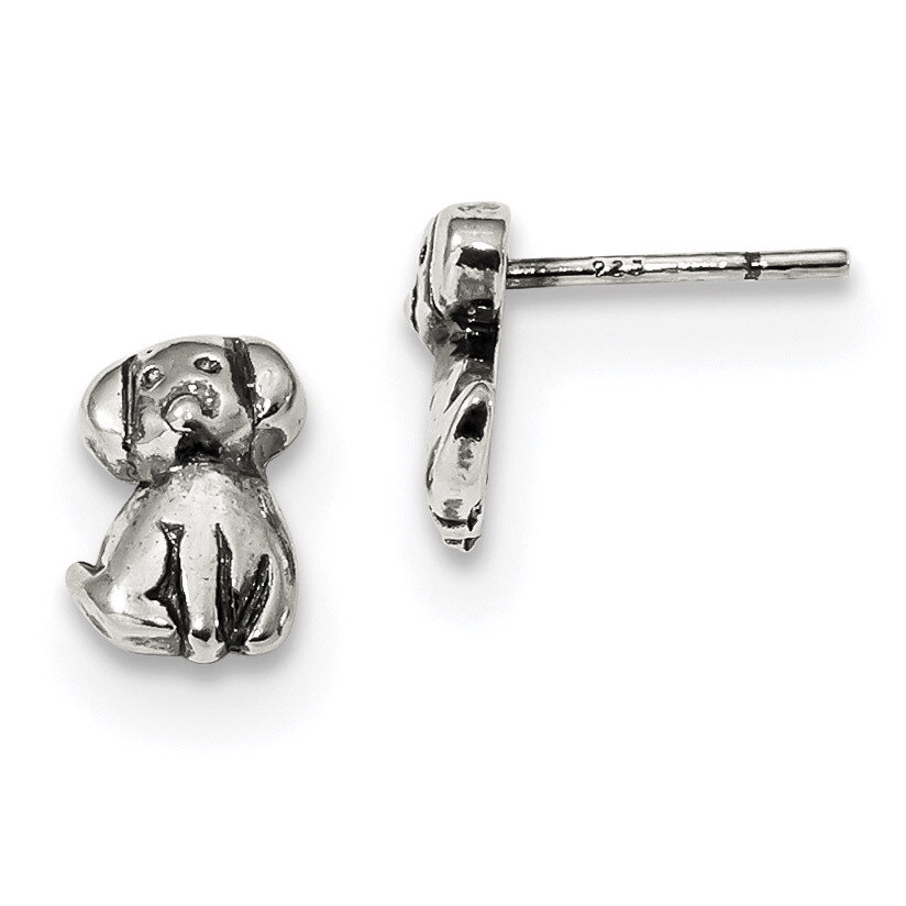 Dog Post Earrings Sterling Silver Antiqued QE13359, MPN: QE13359, 191101233715