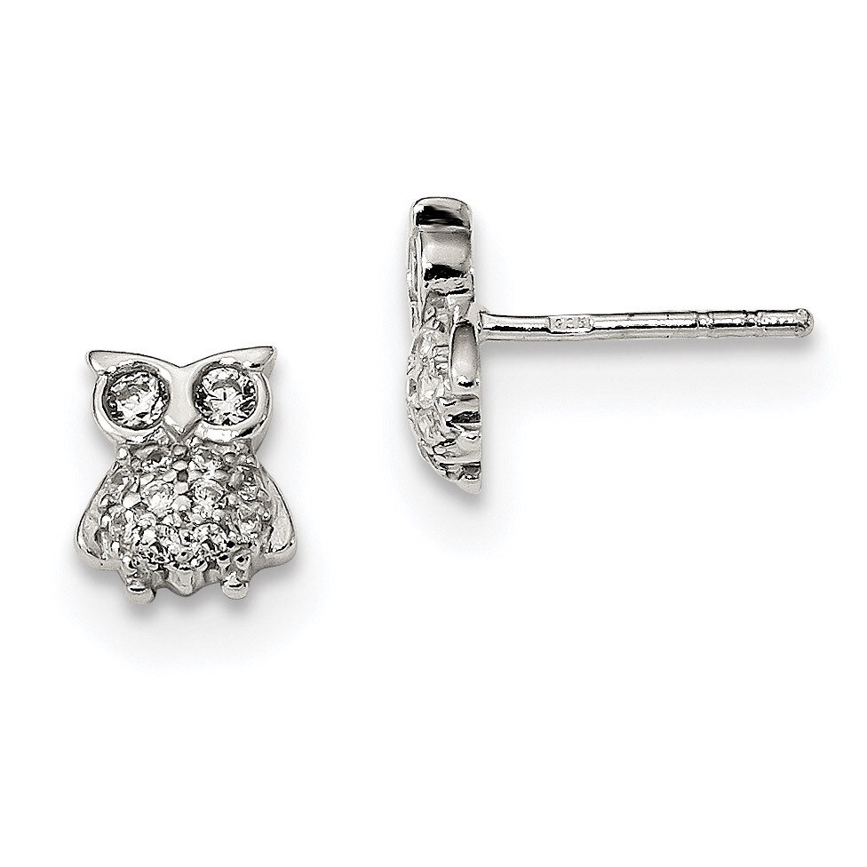 CZ Diamond Owl Post Earrings Sterling Silver QE13363