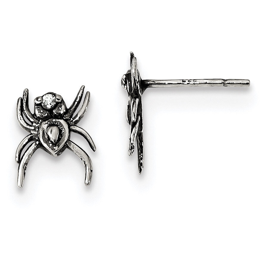 CZ Diamond Spider Post Earrings Sterling Silver Antiqued QE13364, MPN: QE13364, 191101234835