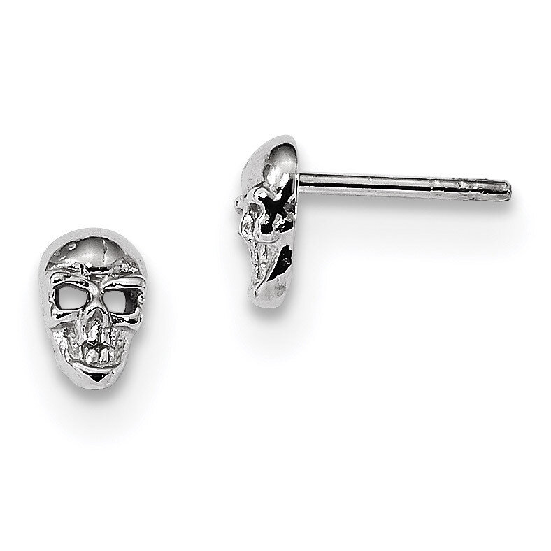 Skull Post Earrings Sterling Silver Rhodium-plated Polished QE13371