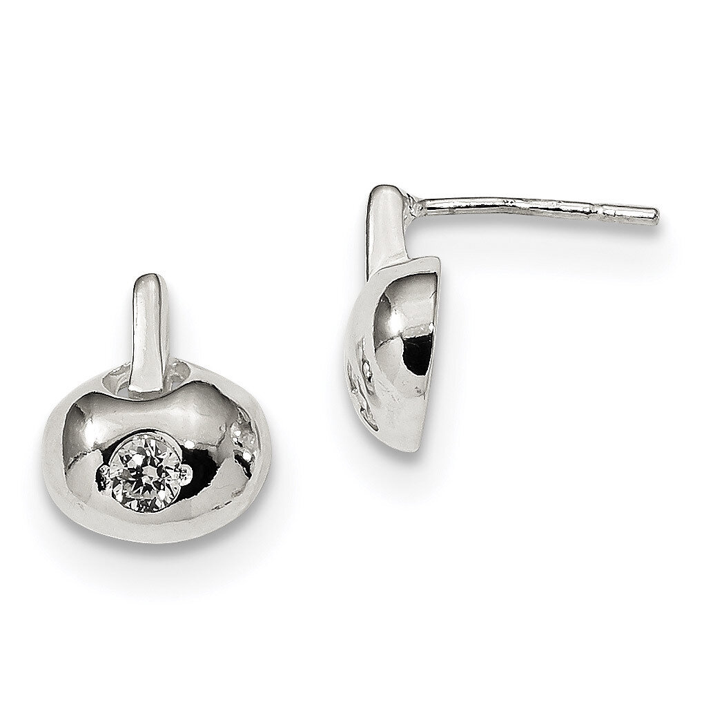 CZ Diamond Apple Post Earrings Sterling Silver Polished QE13374