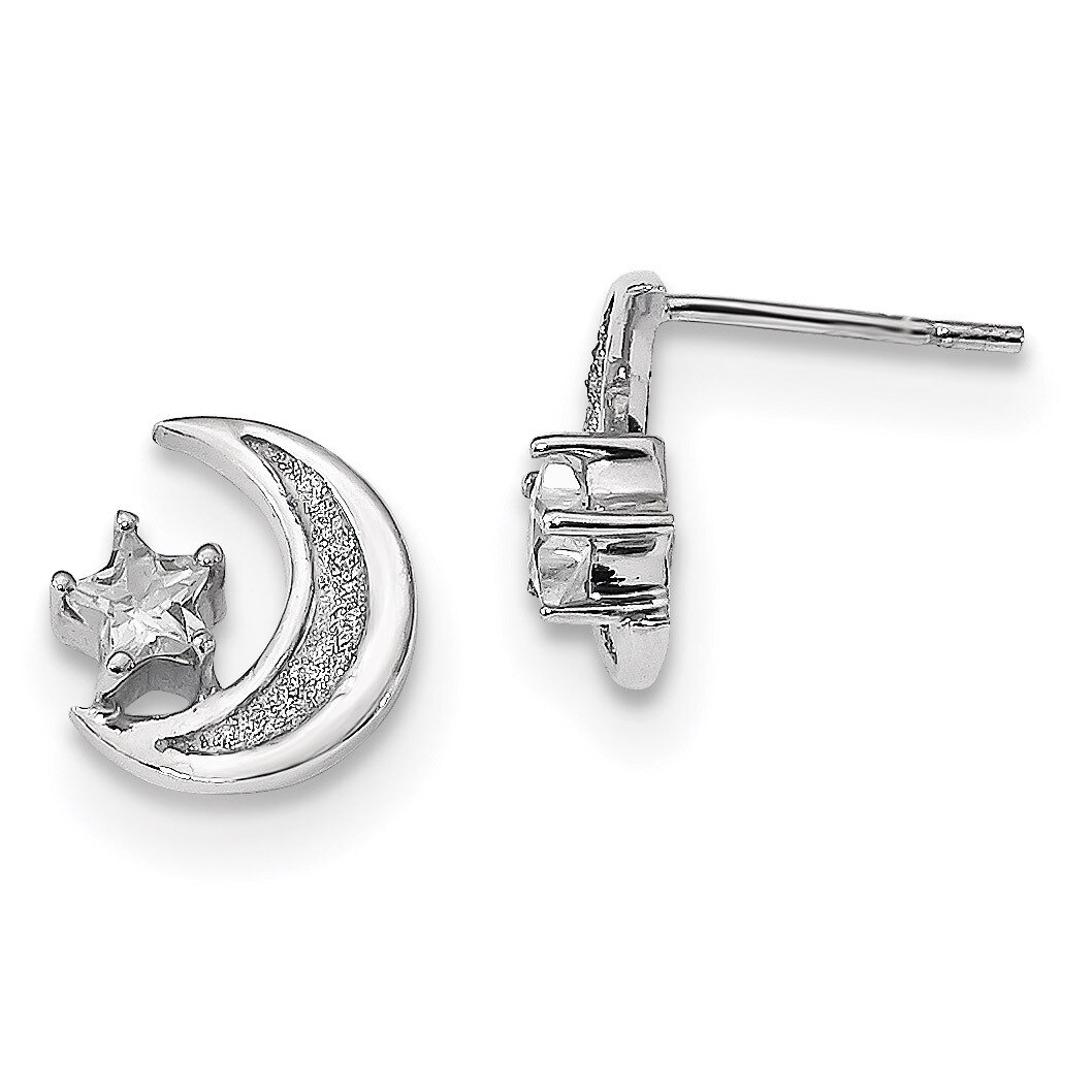 Enamel Glitter Fabric Moon &amp; CZ Diamond Star Earrings Sterling Silver Rhodium QE13378, MPN: QE13378…