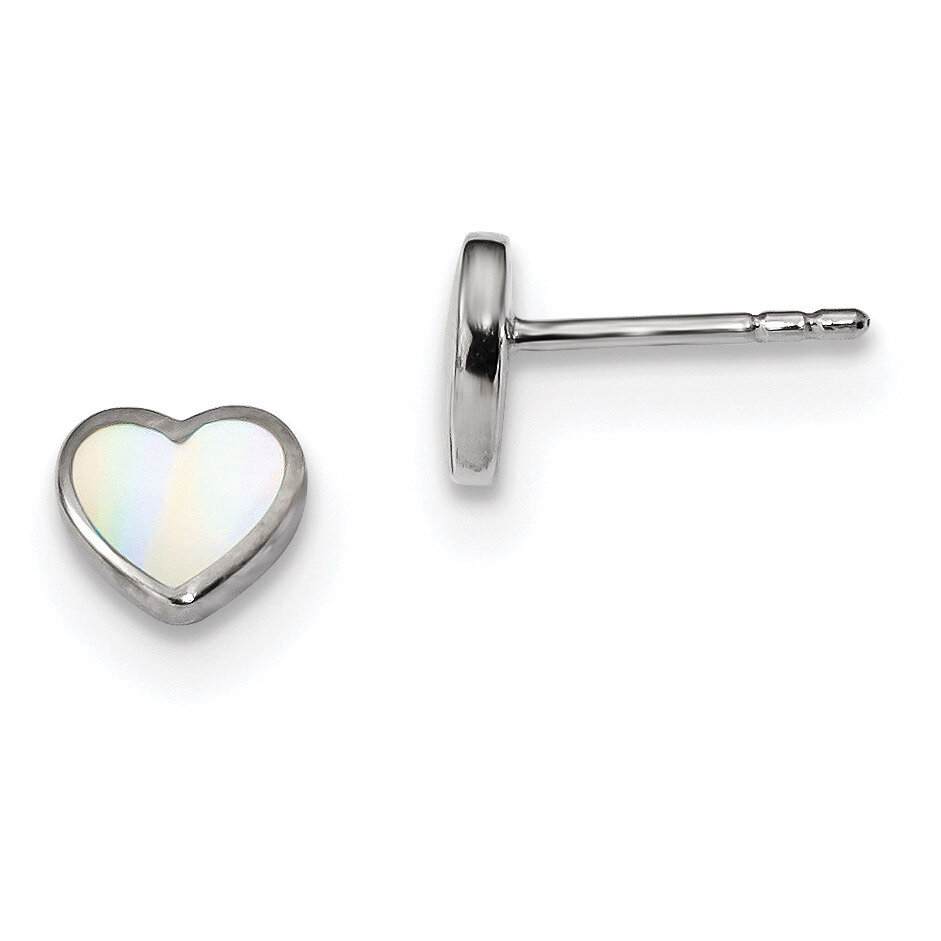 Mother of Pearl Heart Post Earrings Sterling Silver Rhodium-plated QE13392