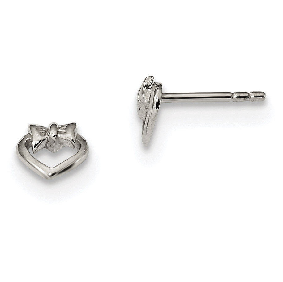 Open Heart with Bow Post Earrings Sterling Silver Rhodium-plated QE13397, MPN: QE13397, 191101235870
