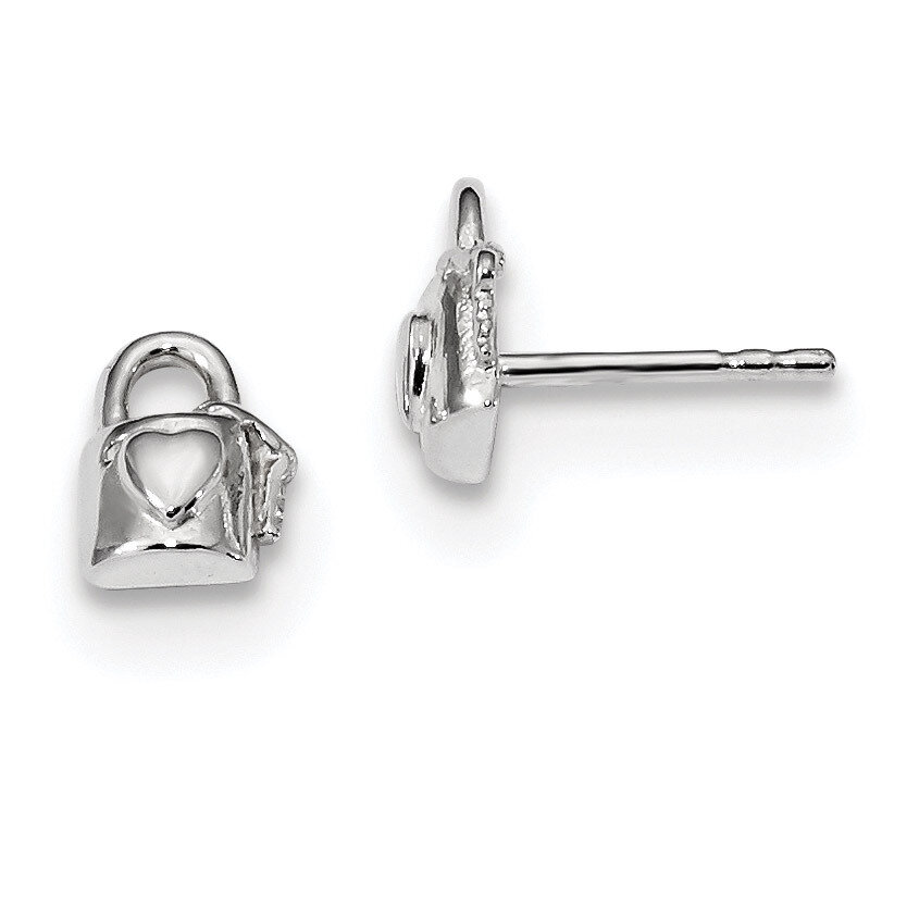 Lock with Heart and Key Post Earrings Sterling Silver Rhodium-plated QE13425, MPN: QE13425, 1911012…