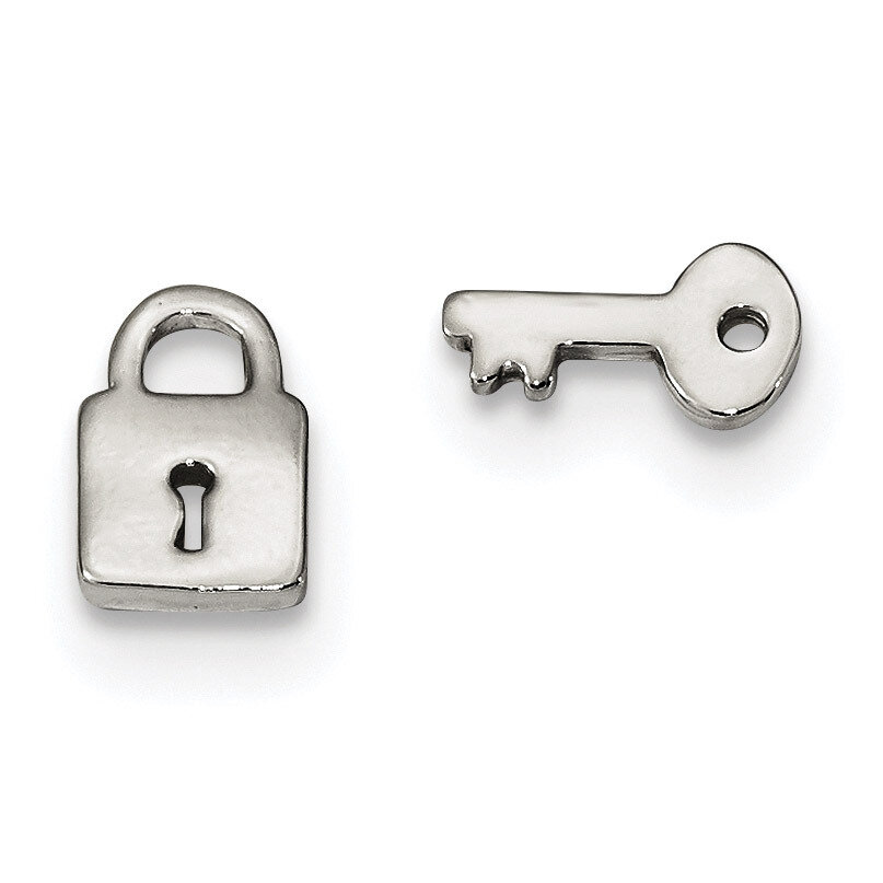 Left and Right Lock Key Post Earrings Sterling Silver Polished QE13427, MPN: QE13427, 191101233708