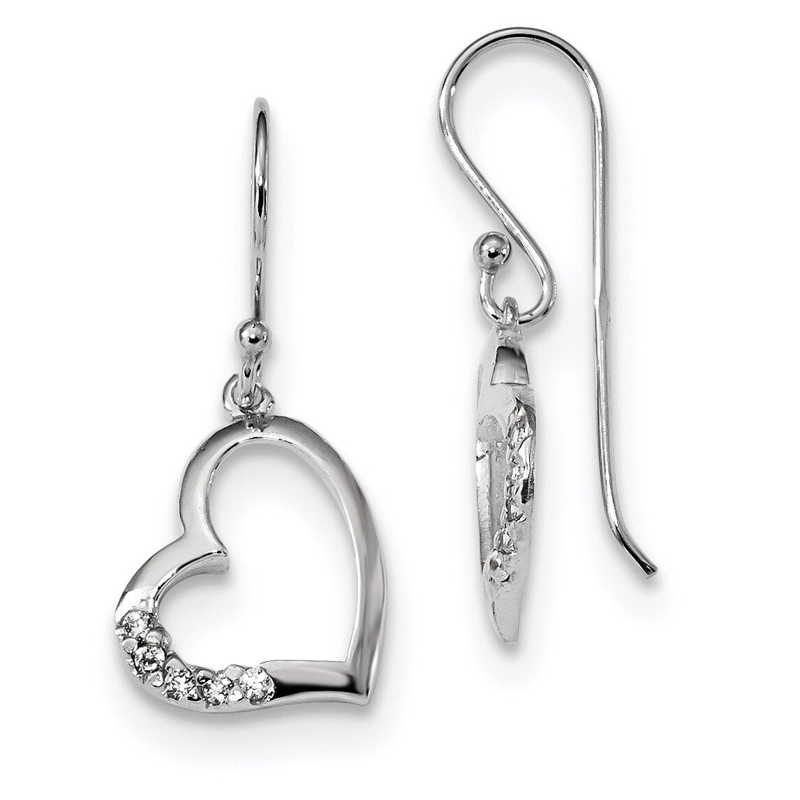 CZ Diamond Heart Dangle Earrings Sterling Silver Rhodium-plated QE13441, MPN: QE13441, 191101236631