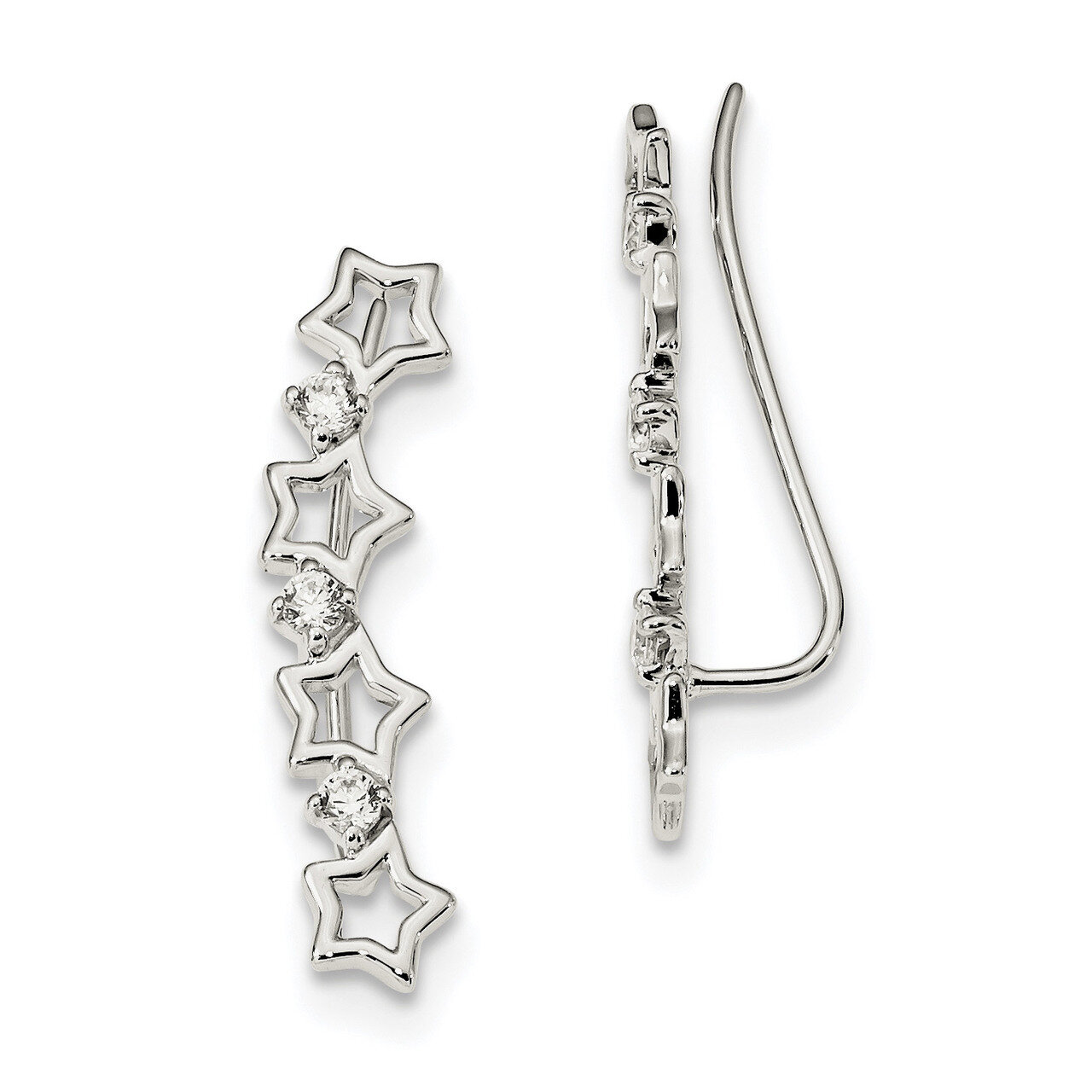 CZ Diamond Stars Ear Climber Earrings Sterling Silver QE13460, MPN: QE13460, 191101232596