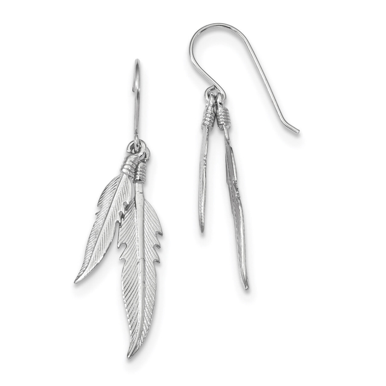 Feathers Dangle Earrings Sterling Silver Rhodium-plated Polished QE13482, MPN: QE13482, 191101236549