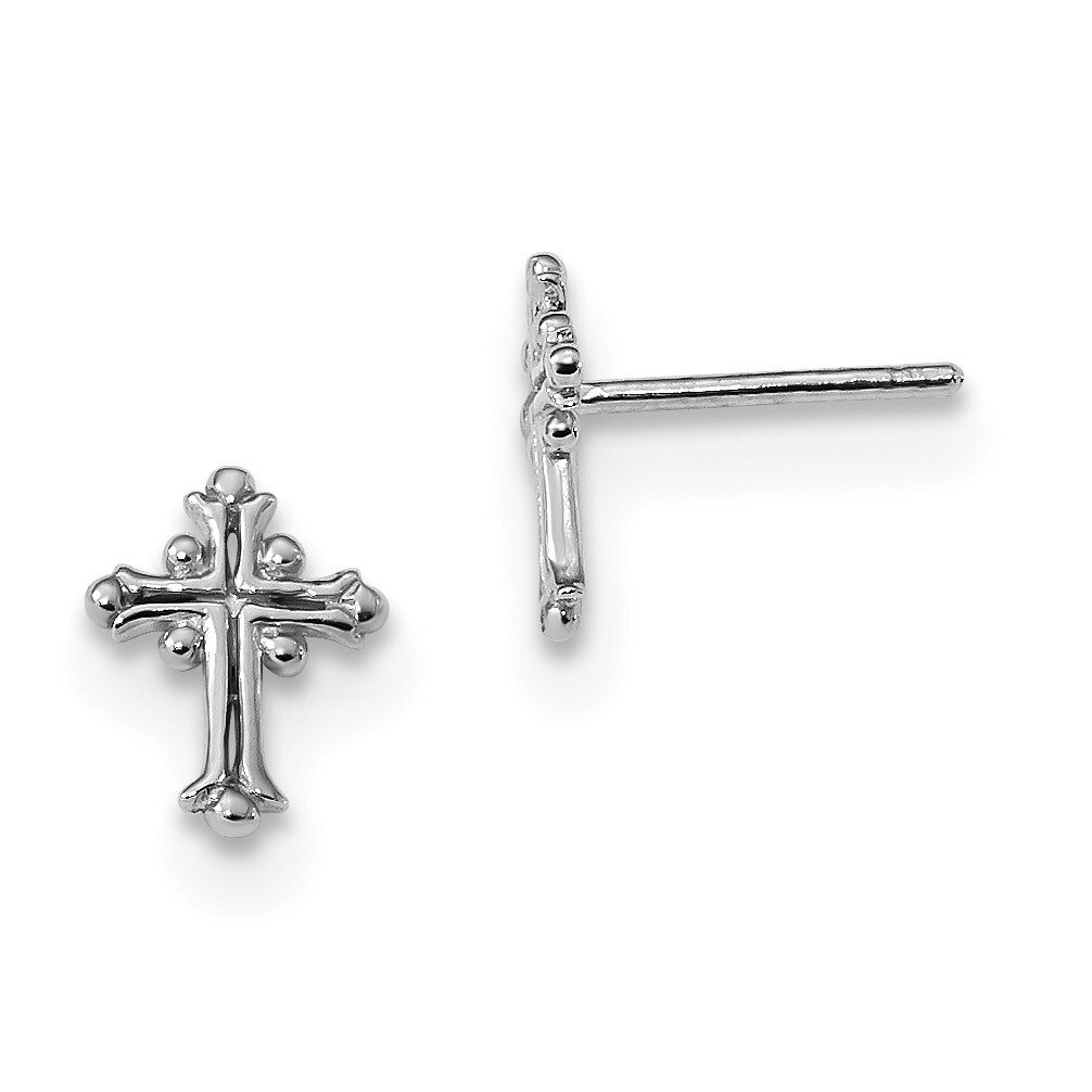 Fancy Cross Post Earrings Sterling Silver Rhodium-plated Polished QE13488