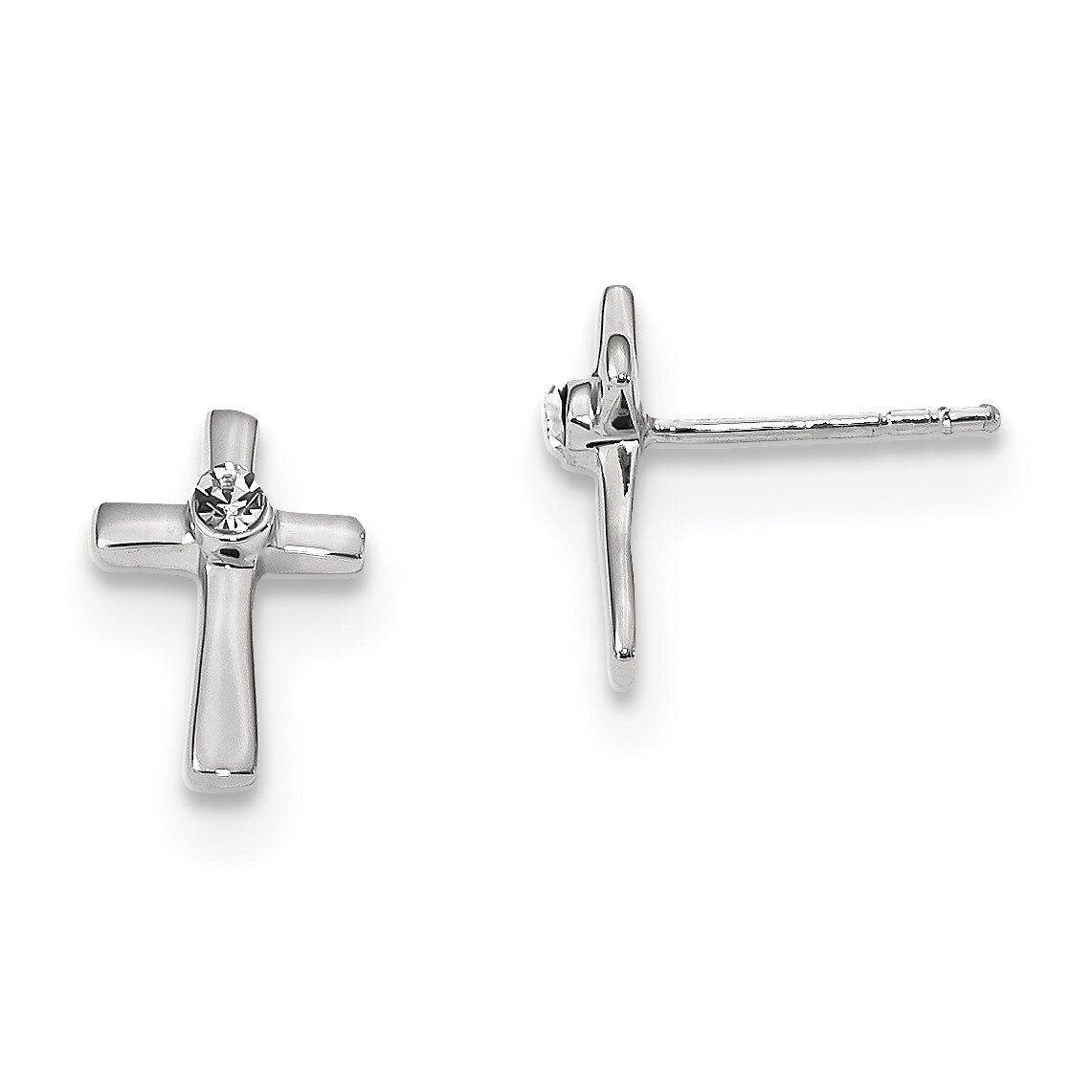 CZ Diamond Cross Post Earrings Sterling Silver Rhodium-plated Polished QE13499, MPN: QE13499, 19110…