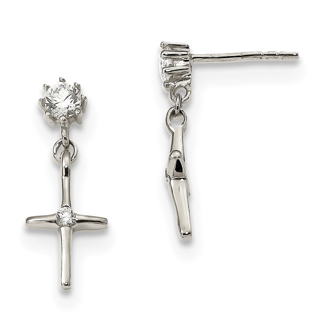 CZ Diamond Cross Dangle Post Earrings Sterling Silver QE13500