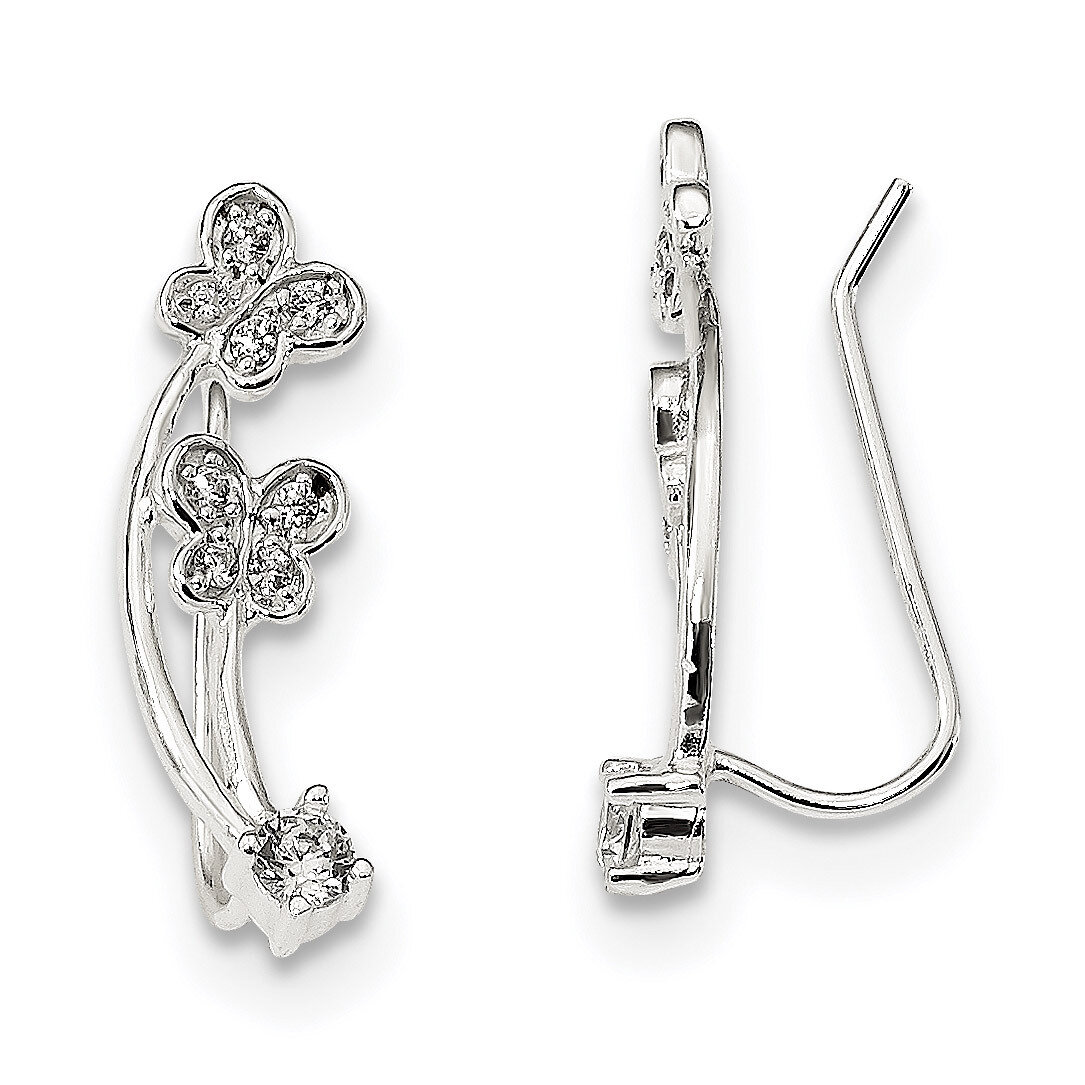 CZ Diamond Butterfly Ear Climber Earrings Sterling Silver QE13528, MPN: QE13528, 723252881769