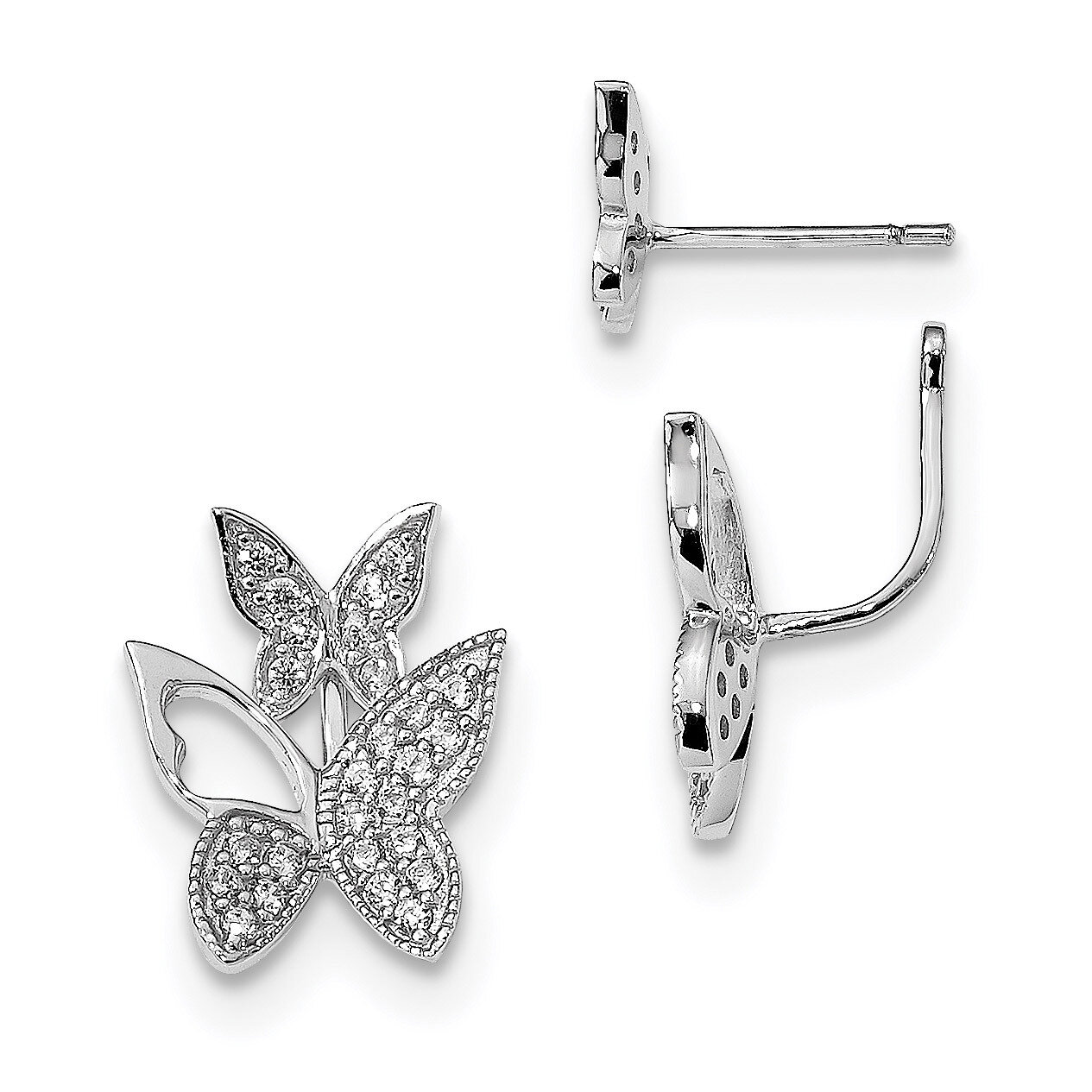 CZ Diamond Butterfly Front and Back Earrings Sterling Silver Rhodium-plated QE13530, MPN: QE13530, …