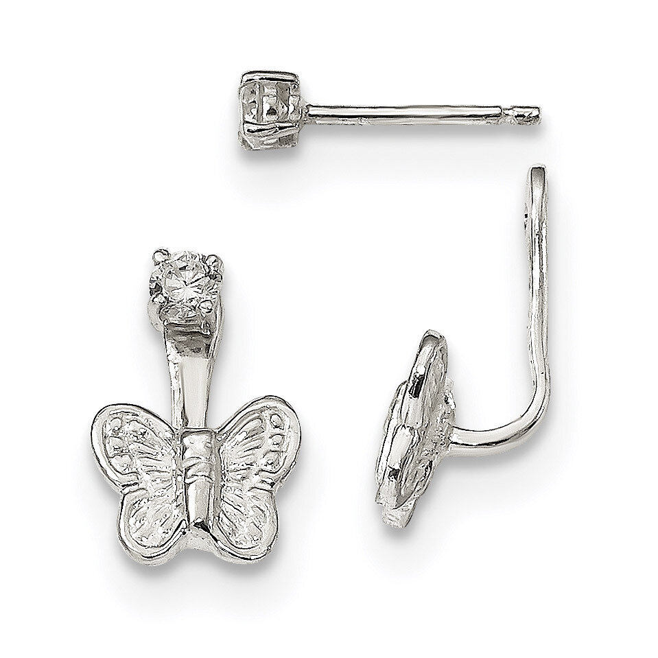 CZ Diamond Butterfly Front &amp; Back Post Post Dangle Earrings Sterling Silver QE13531, MPN: QE13531, …
