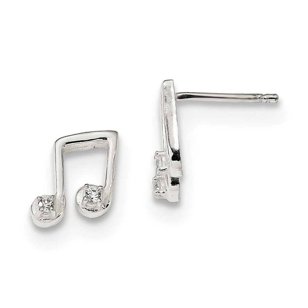 CZ Diamond Musical Notes Post Earrings Sterling Silver Polished QE13543, MPN: QE13543, 191101234187
