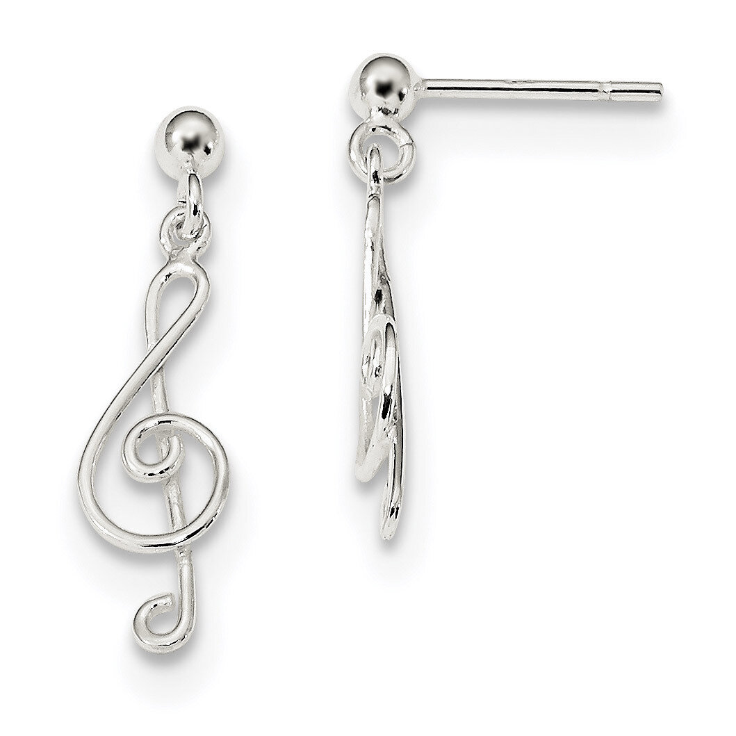 Treble Clef Post Dangle Earrings Sterling Silver Polished QE13546