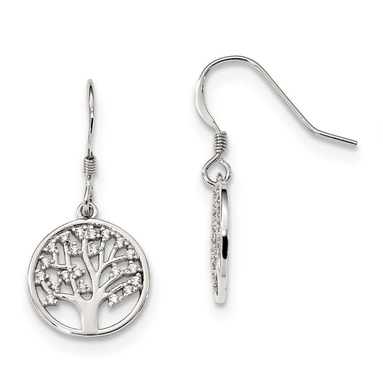 CZ Diamond Tree of Life Dangle Shepherd Hook Earrings Sterling Silver QE13562