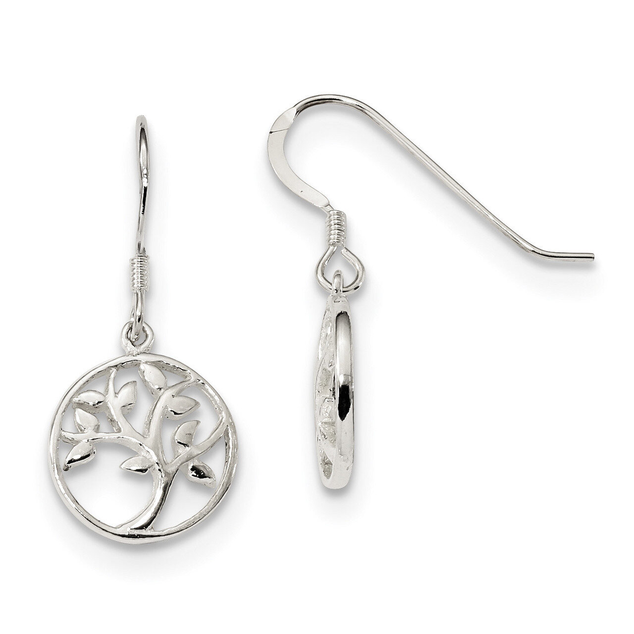 Tree Dangle Shepherd Hook Earrings Sterling Silver Polished QE13563, MPN: QE13563, 191101236327