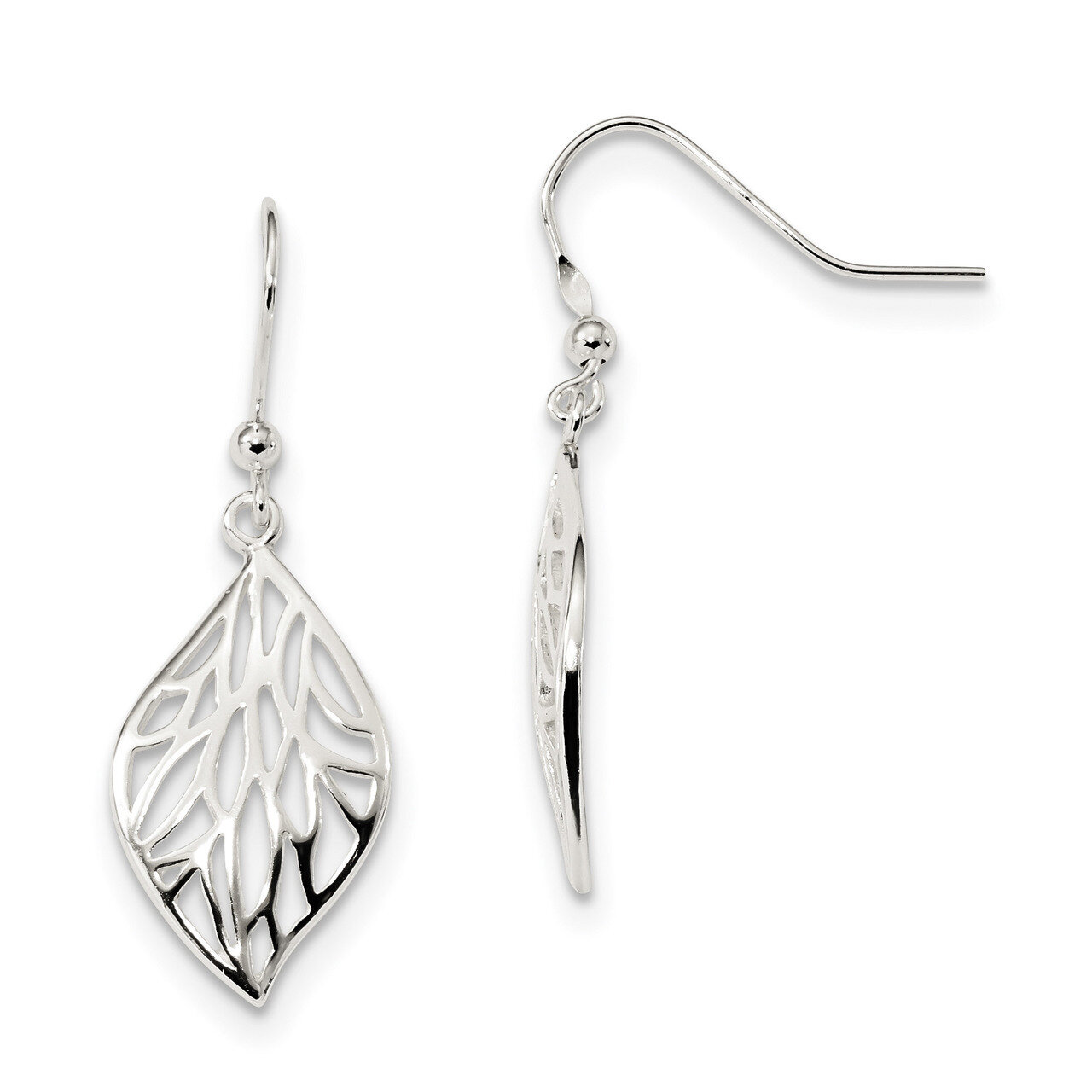 Leaf Polished Dangle Earrings Sterling Silver Rhodium-plated QE13564