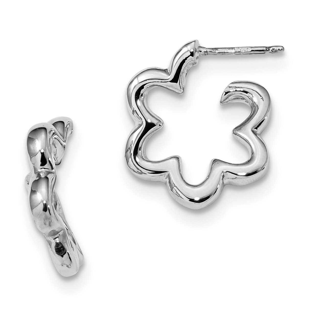 Flower Post Hoop Earrings Sterling Silver Rhodium-plated QE13565, MPN: QE13565, 191101233319
