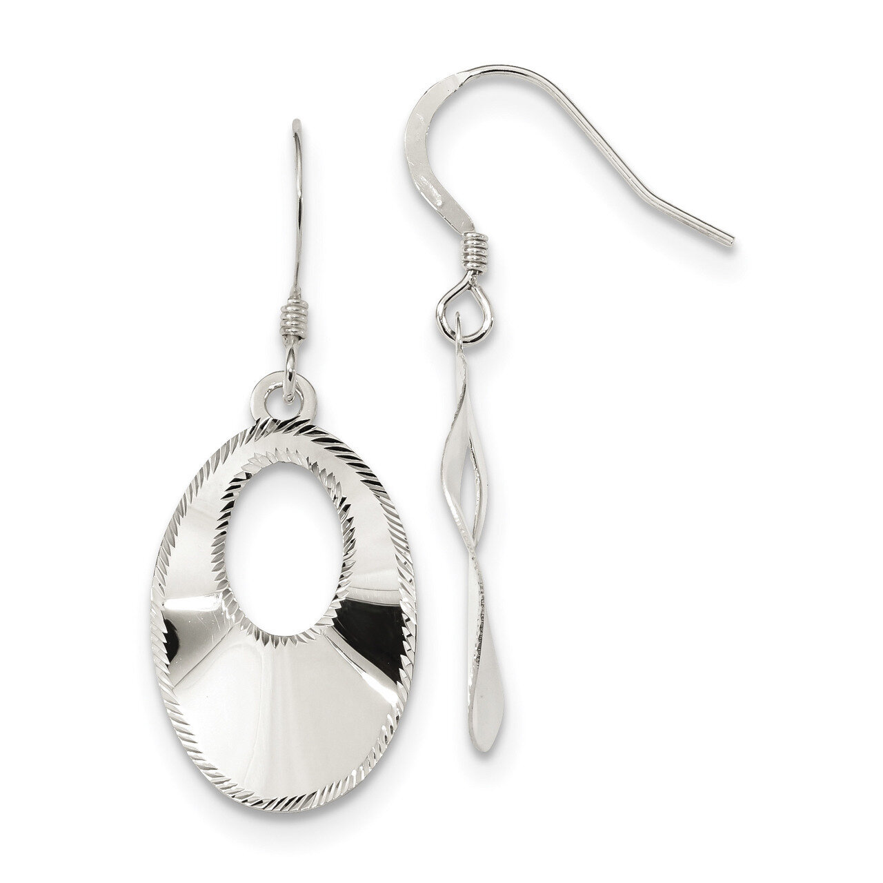 Laser Cut Oval Dangle Hook Earrings Sterling Silver Polished QE13578