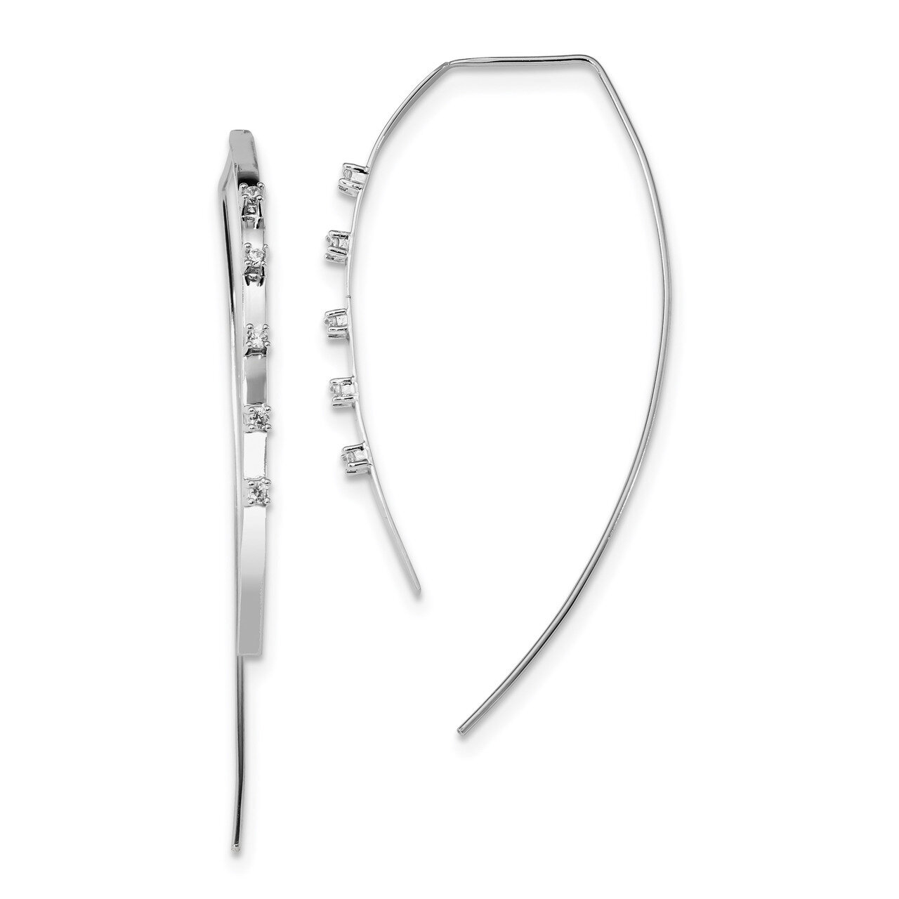 CZ Diamond Threader Earrings Sterling Silver Rhodium-plated Polished QE13594, MPN: QE13594, 1911012…