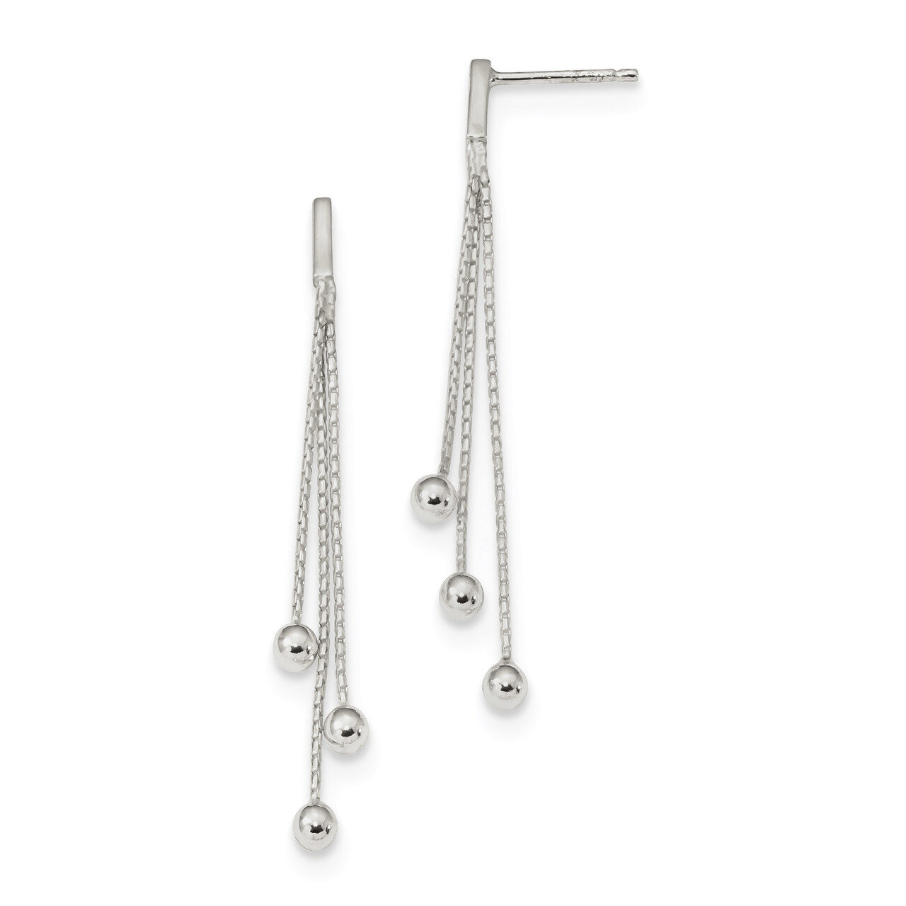 3-Strand Ball Dangle Post Earrings Sterling Silver Polished QE13604, MPN: QE13604, 191101232541