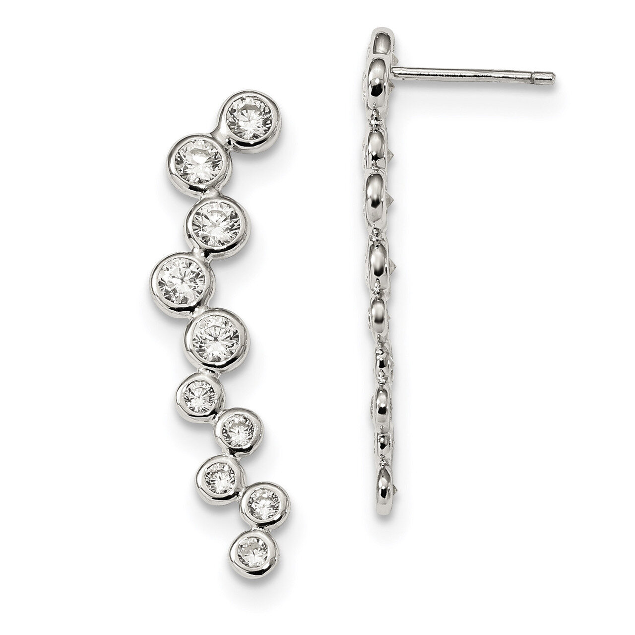 Bezel CZ Diamond Ear Climber Post Earrings Sterling Silver QE13644, MPN: QE13644, 883957847276