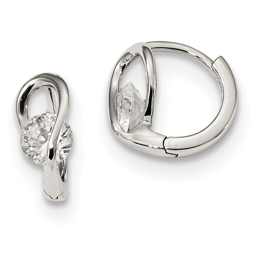 CZ Diamond Hinged Hoop Earrings Sterling Silver QE13645