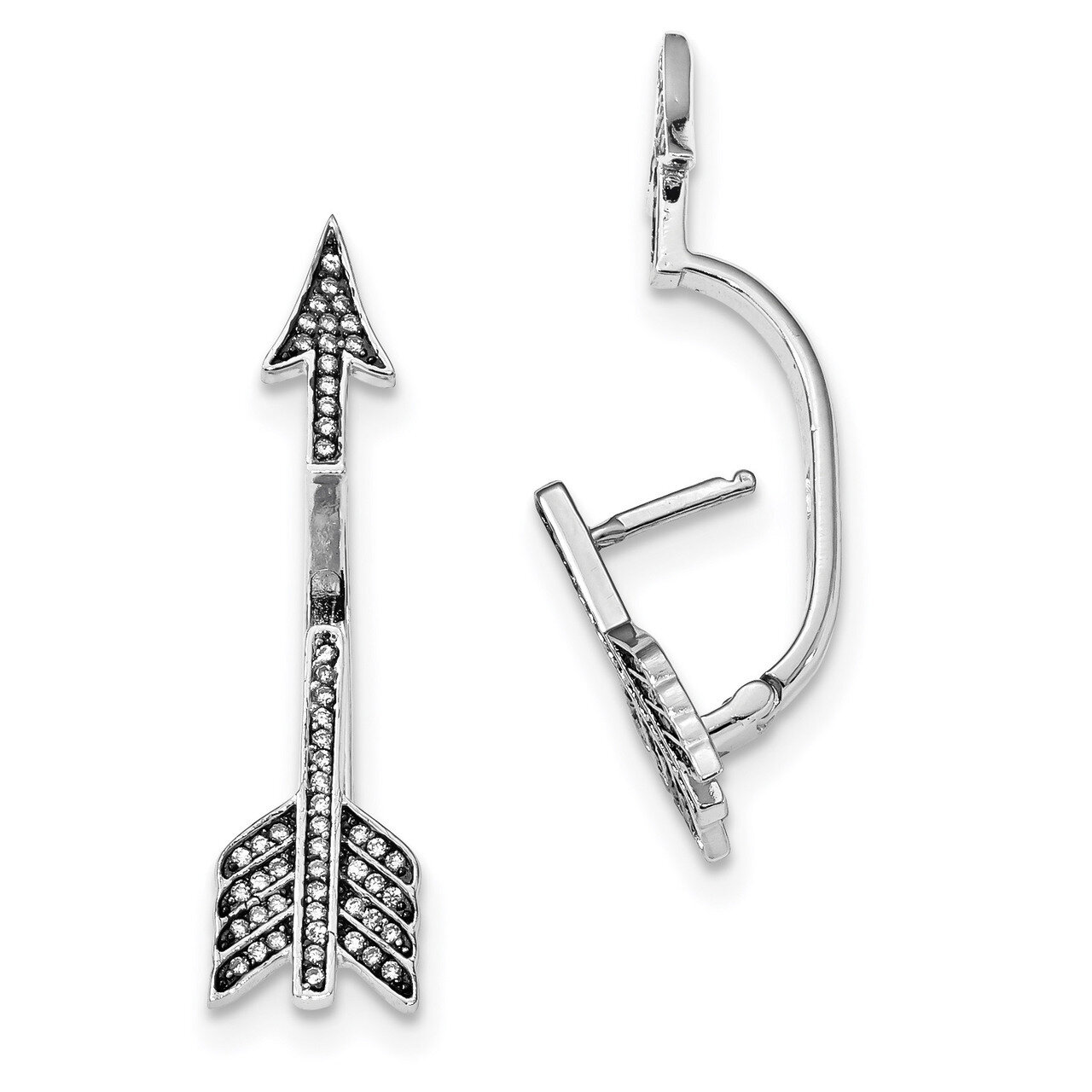 CZ Diamond Arrow Hinged Post Earrings Sterling Silver Rhodium-plated QE13657, MPN: QE13657, 8867740…