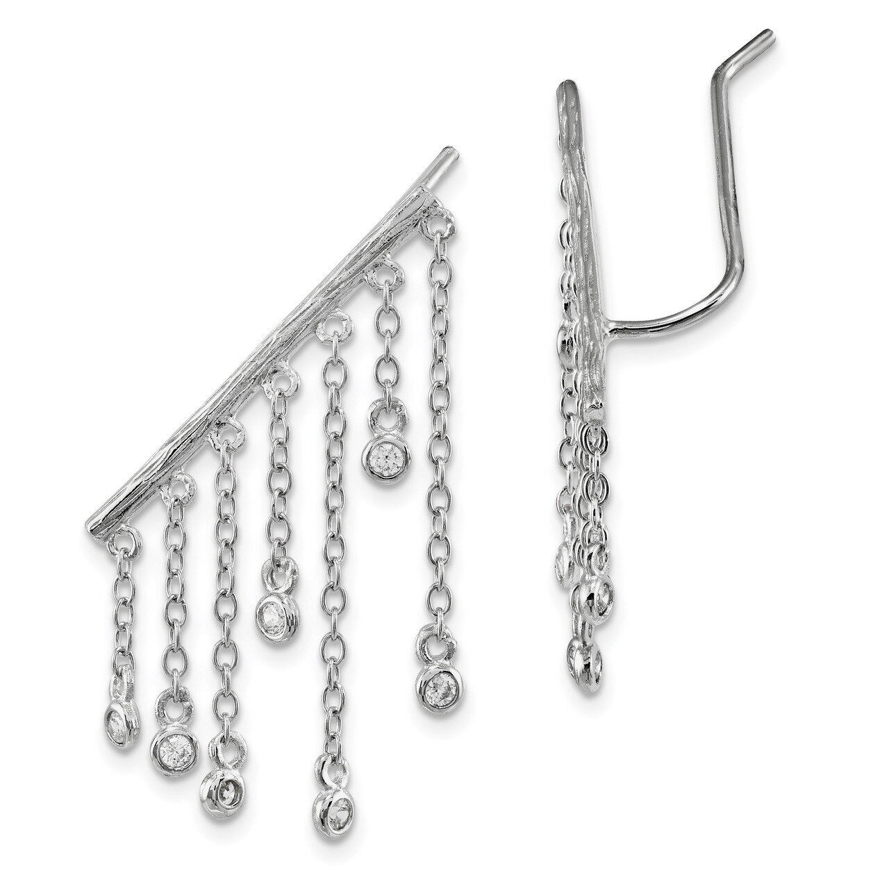 CZ Diamond Ear Climber Earrings Sterling Silver Rhodium-plated QE13662, MPN: QE13662, 886774087900