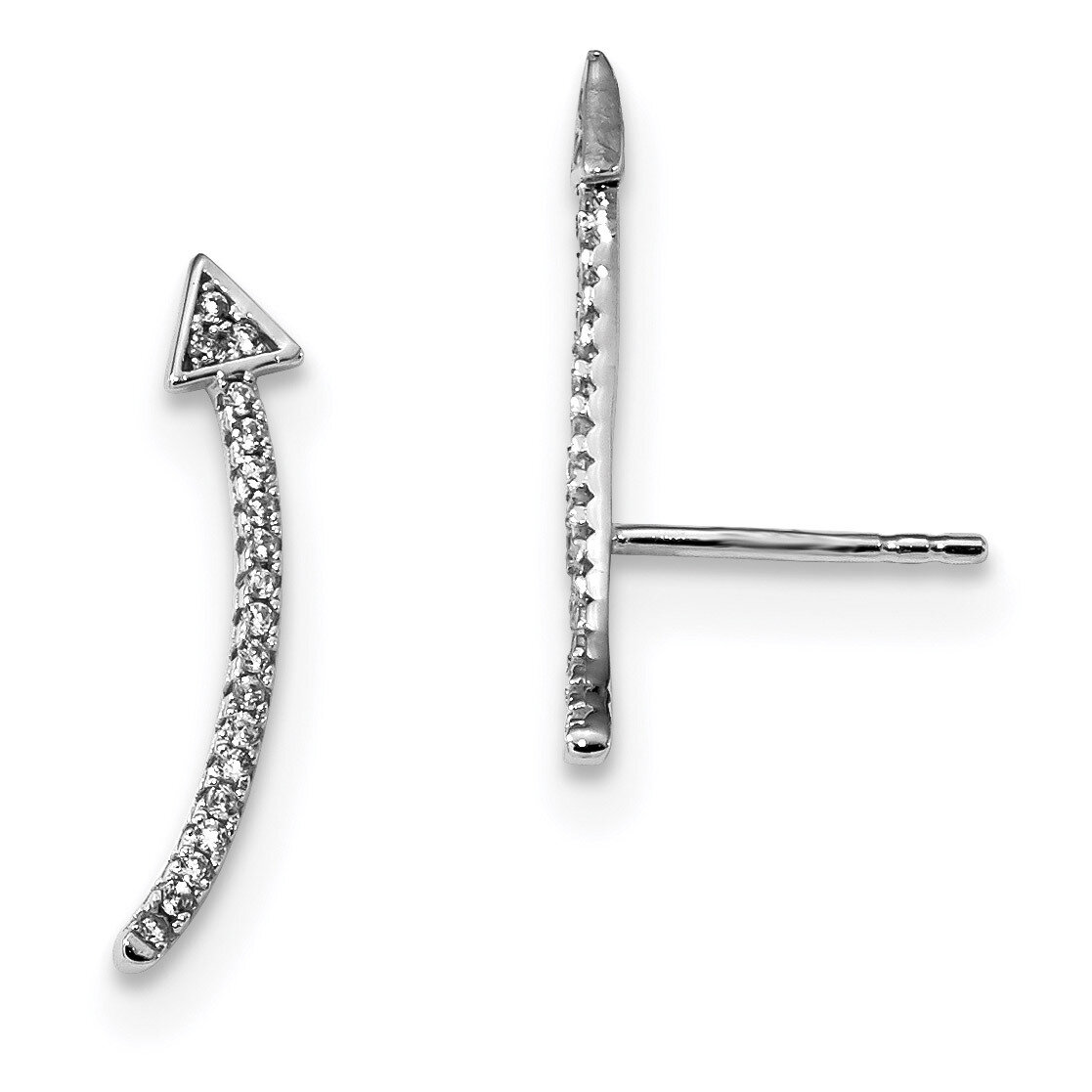 CZ Diamond Arrow Ear Climber Post Earrings Sterling Silver Rhodium-plated QE13667, MPN: QE13667, 88…