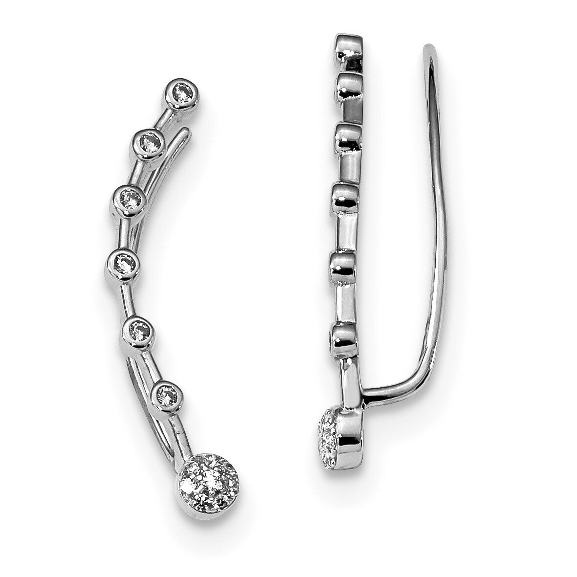 CZ Diamond Ear Climber Earrings Sterling Silver Rhodium-plated QE13671
