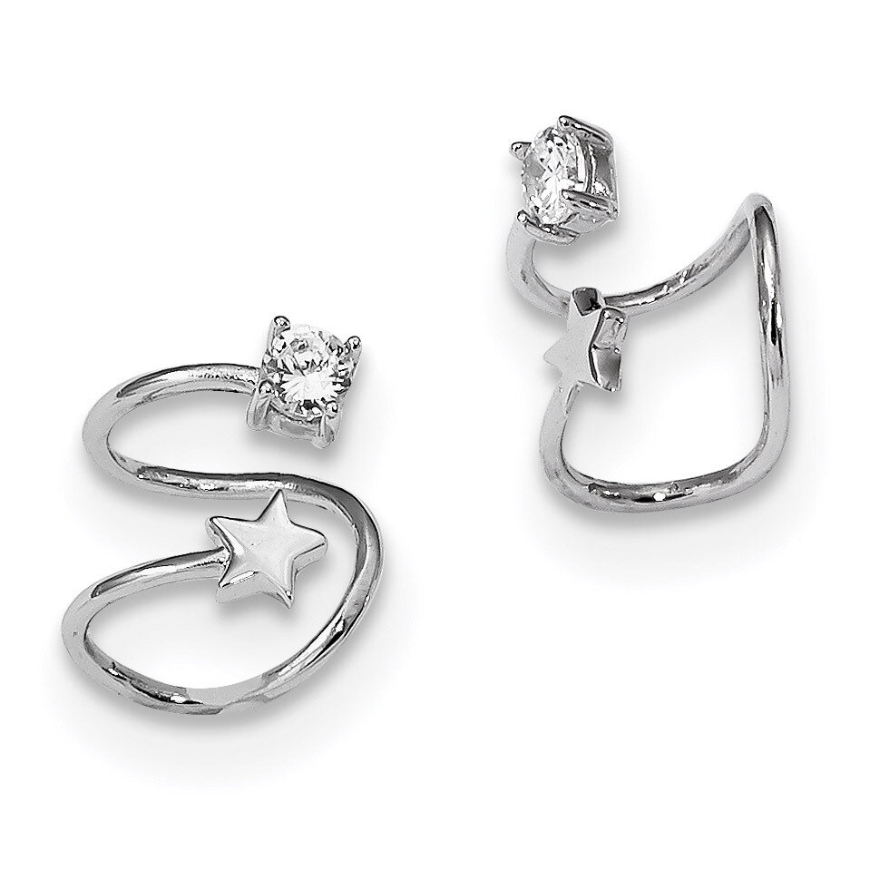 CZ Diamond and Star Earring Cuff Earrings Sterling Silver Rhodium-plated QE13674