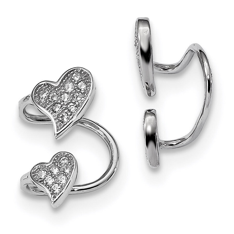 CZ Diamond Double Heart Right Cuff Earring Sterling Silver Rhodium-plated QE13677, MPN: QE13677, 88…