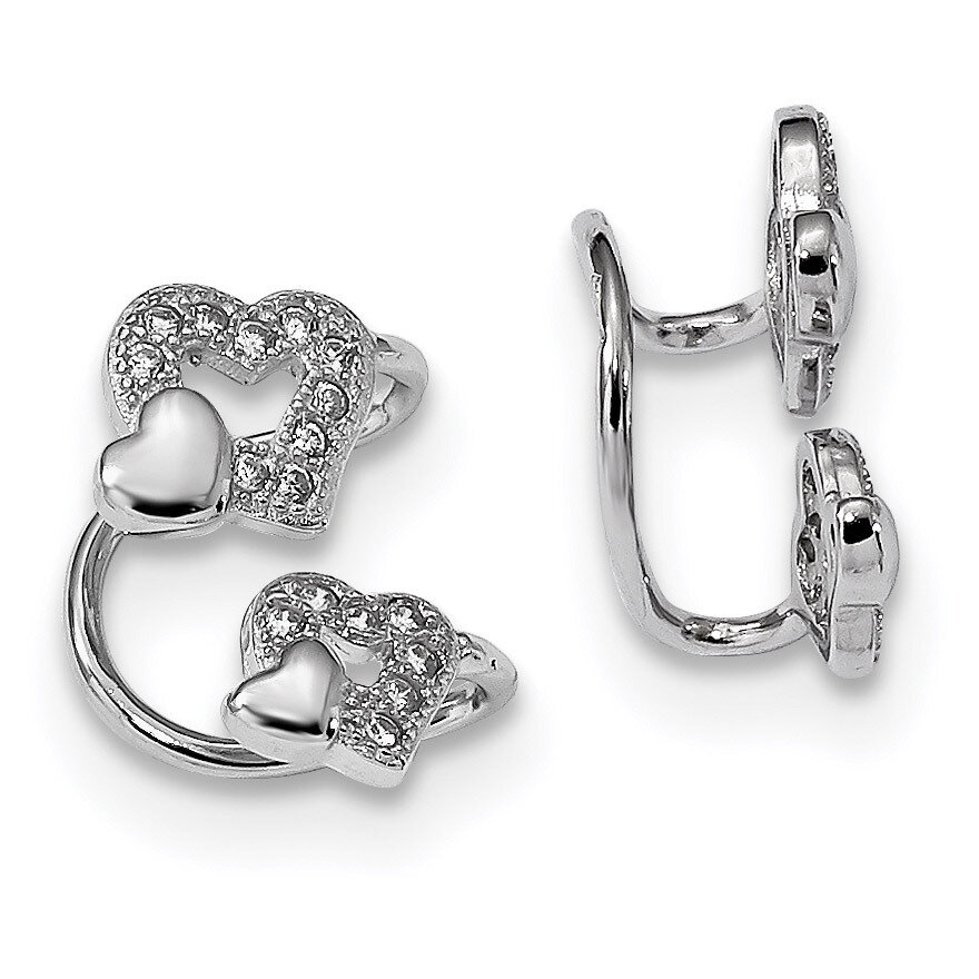 CZ Diamond Double Heart Left Cuff Earring Sterling Silver Rhodium-plated QE13678, MPN: QE13678, 886…