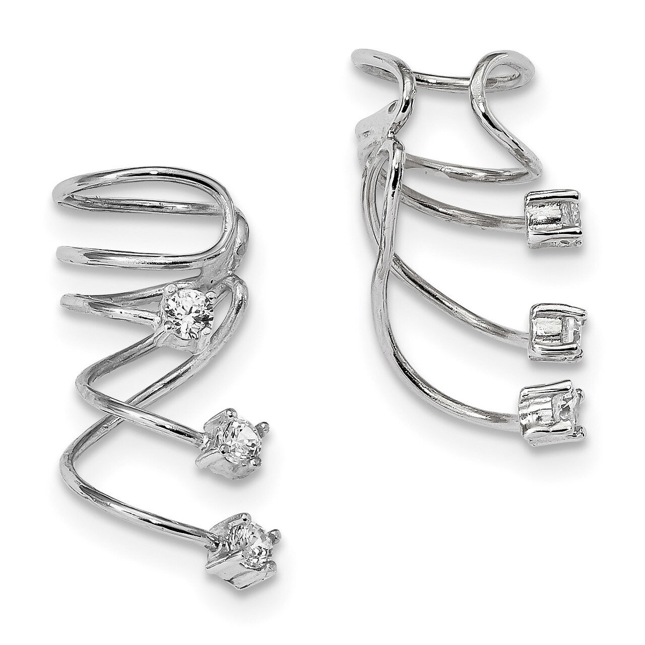 CZ Diamond Cuff Earrings Sterling Silver Rhodium-plated QE13690