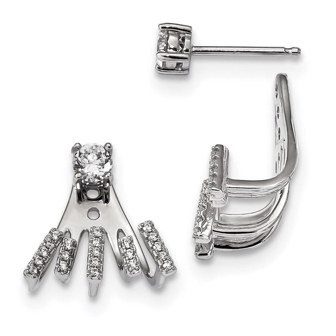 CZ Diamond Post Detachable CZ Diamond Dangle Earrings Sterling Silver Rhodium-plated QE13691, MPN: …