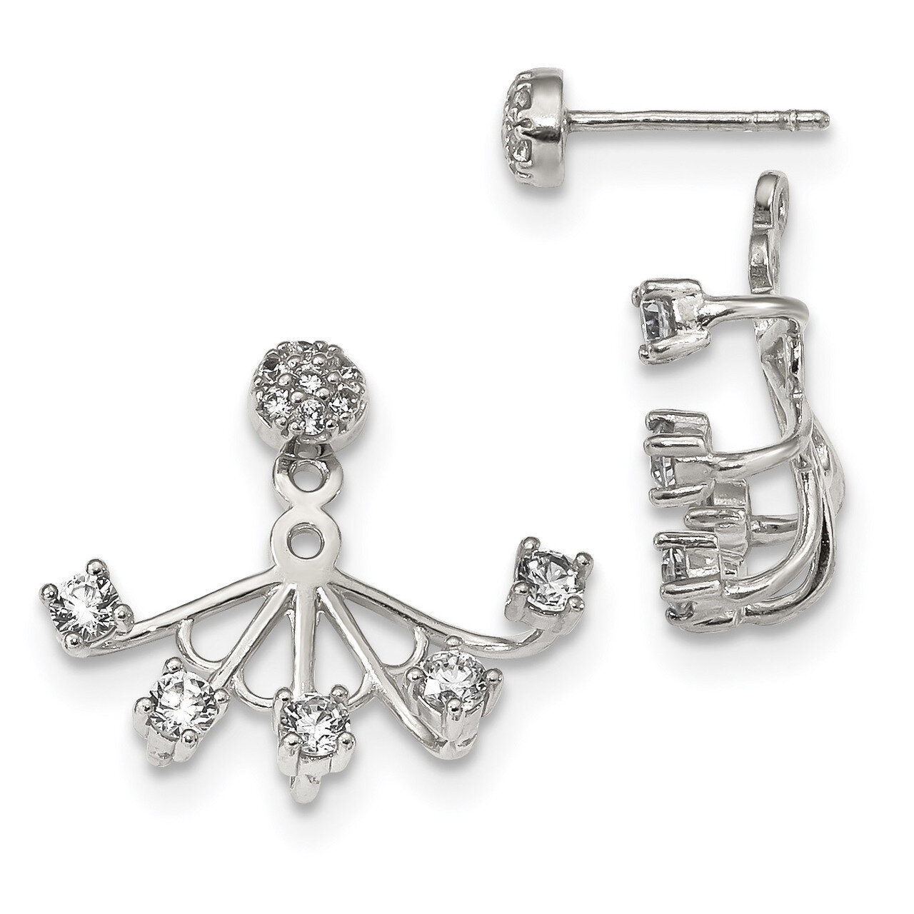 CZ Diamond Removeable Front Back Post Earrings Sterling Silver QE13701, MPN: QE13701, 886774114989