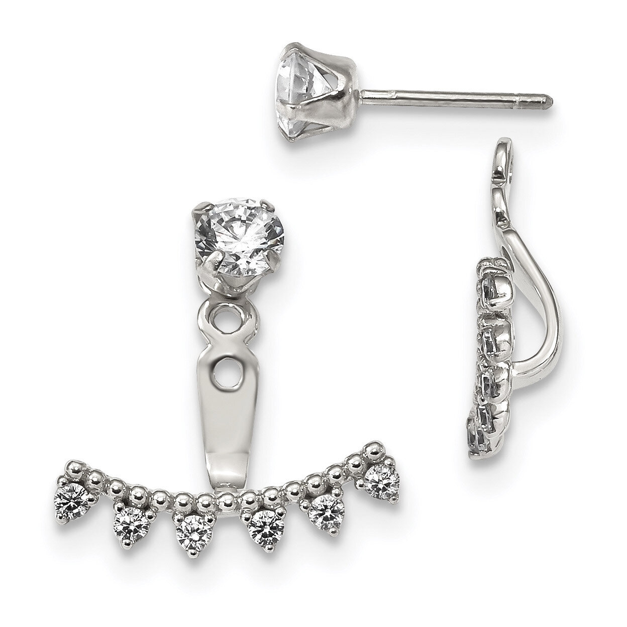 CZ Diamond Removeable Front Back Post Earrings Sterling Silver QE13703, MPN: QE13703, 886774056562