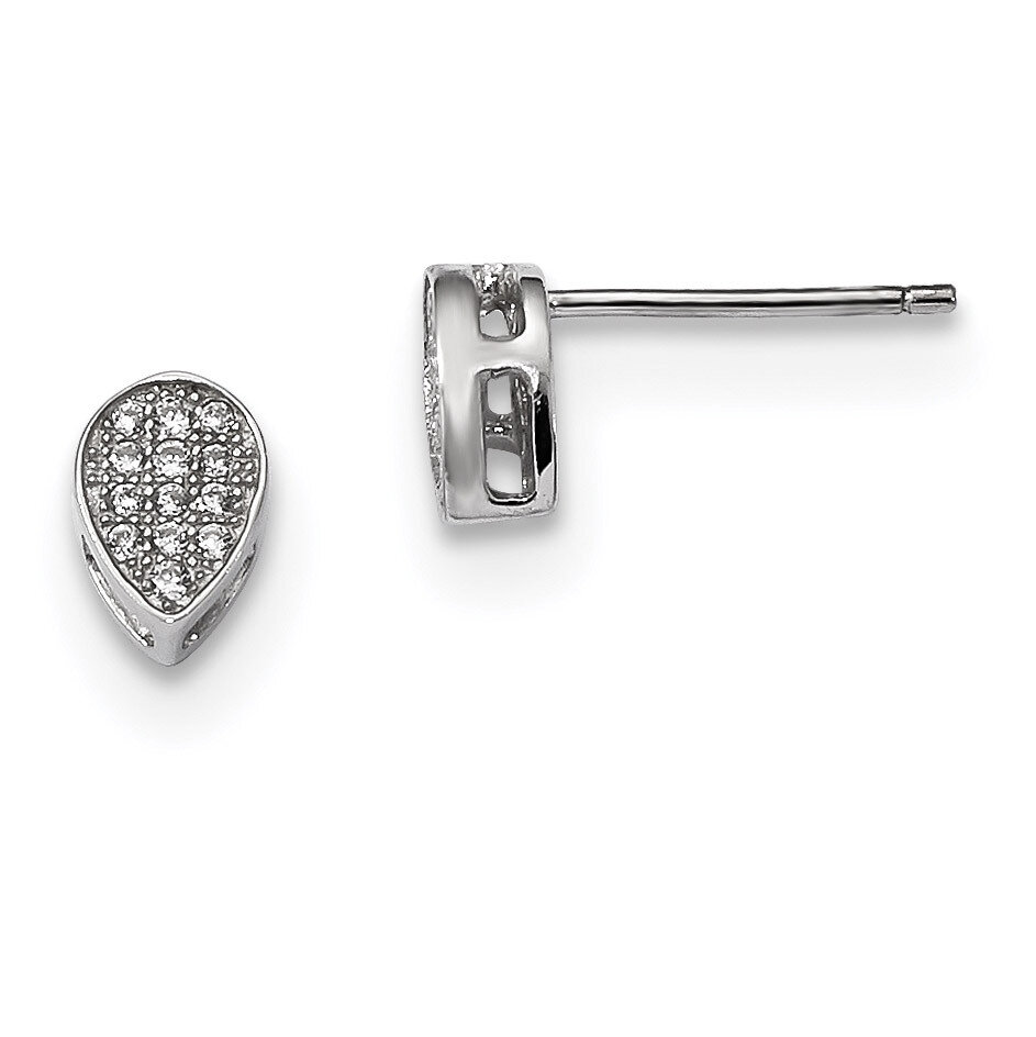 CZ Diamond Polished Teardrop Post Earrings Sterling Silver Rhodium-plated QE13706