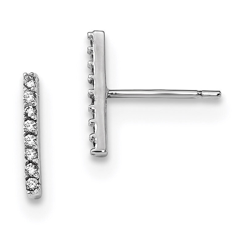 CZ Diamond Bar Post Earrings Sterling Silver Rhodium-plated QE13712