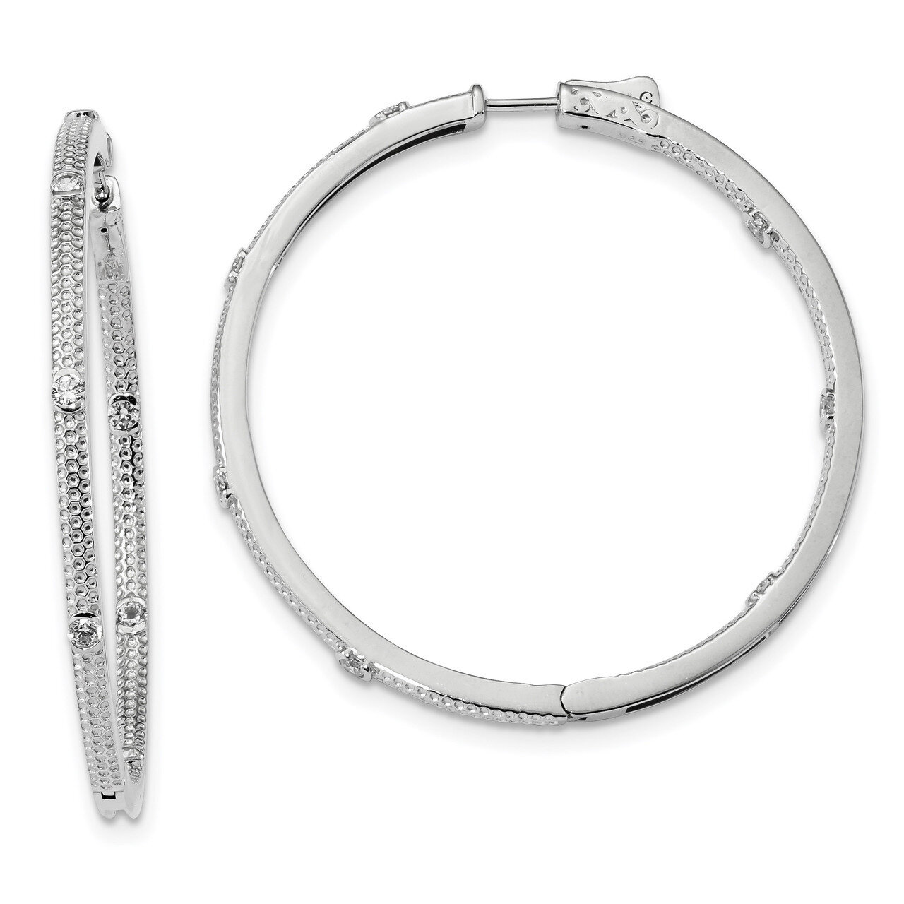 CZ Diamond In and Out Round Hoop Earrings Sterling Silver Rhodium-plated QE13715, MPN: QE13715, 883…