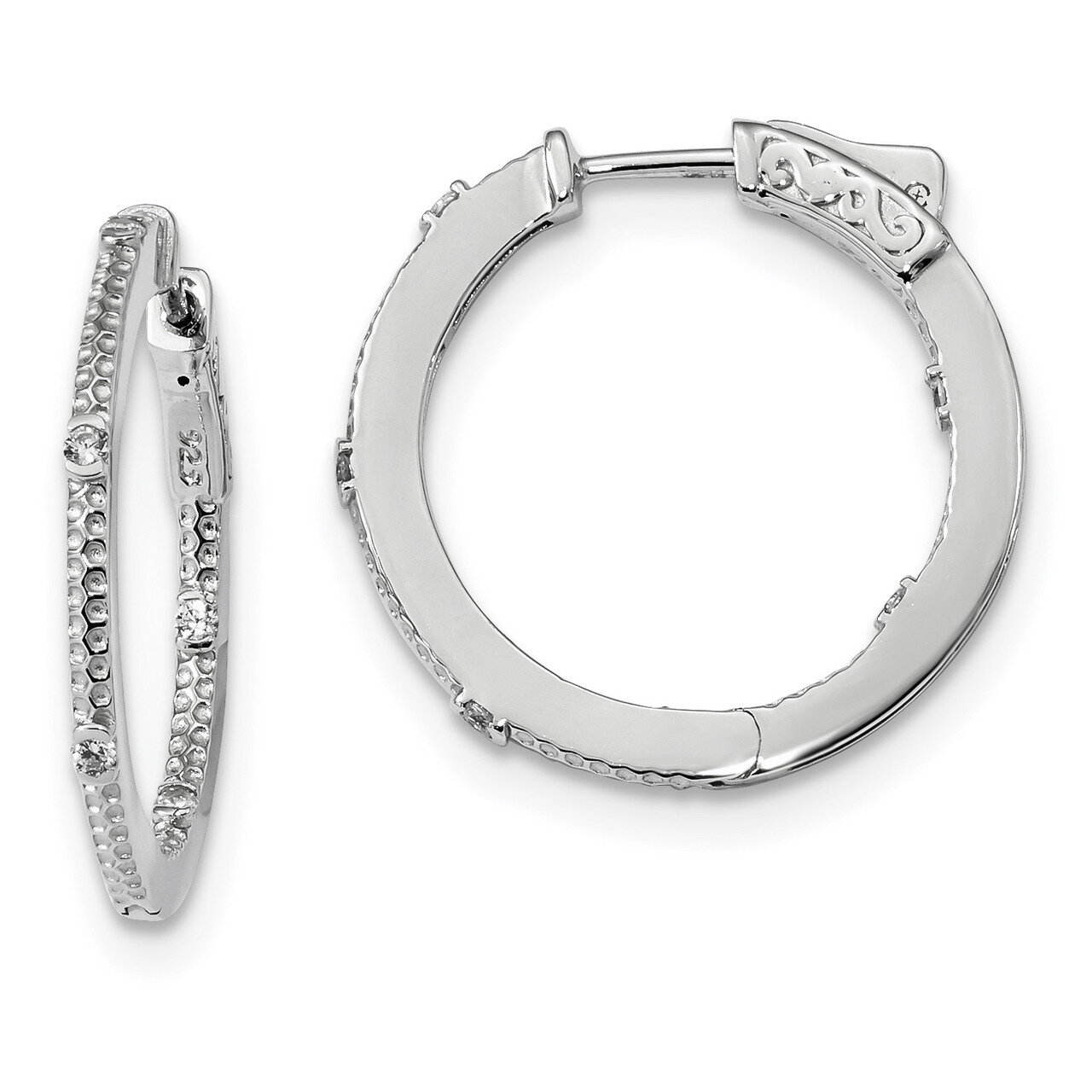 CZ Diamond In and Out Round Hoop Earrings Sterling Silver Rhodium-plated QE13717, MPN: QE13717, 883…