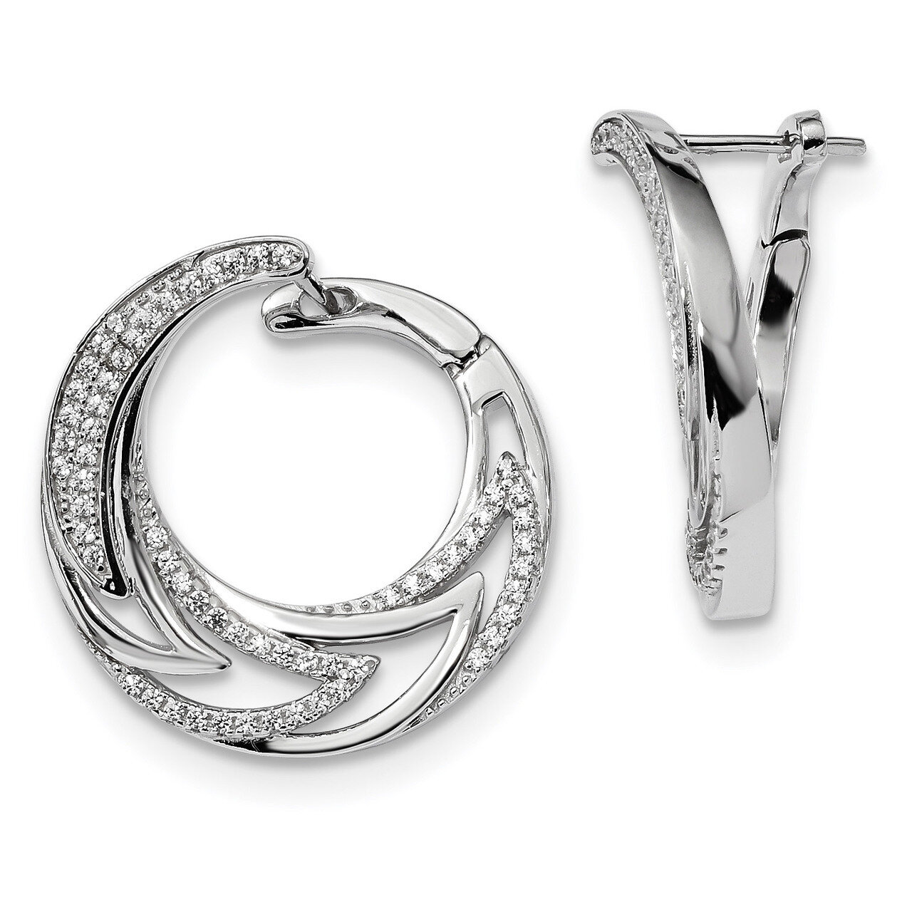 CZ Diamond Hinged Hoop Earrings Sterling Silver Rhodium-plated QE13725